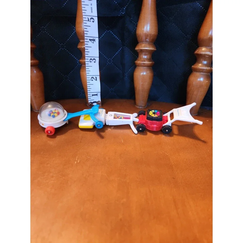 Fisher Price Mini Accessories, Lawn Mower, Upright Vacuum, Push Toy-Vintage- HTF